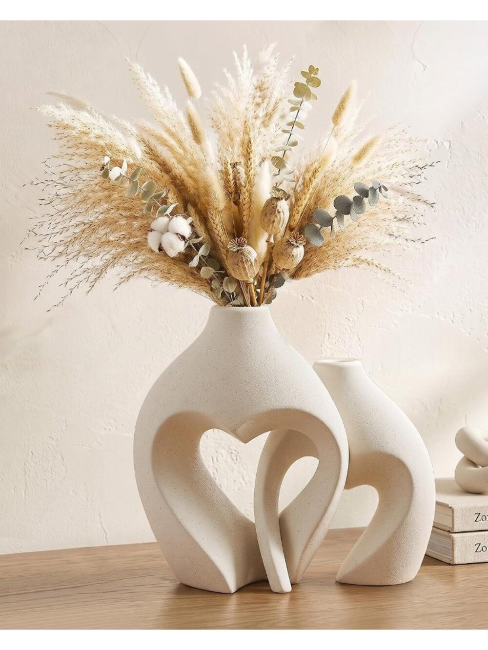 White Ceramic Flower Vase Set of 2 Home Table Centerpiece Decor Heart Shaped